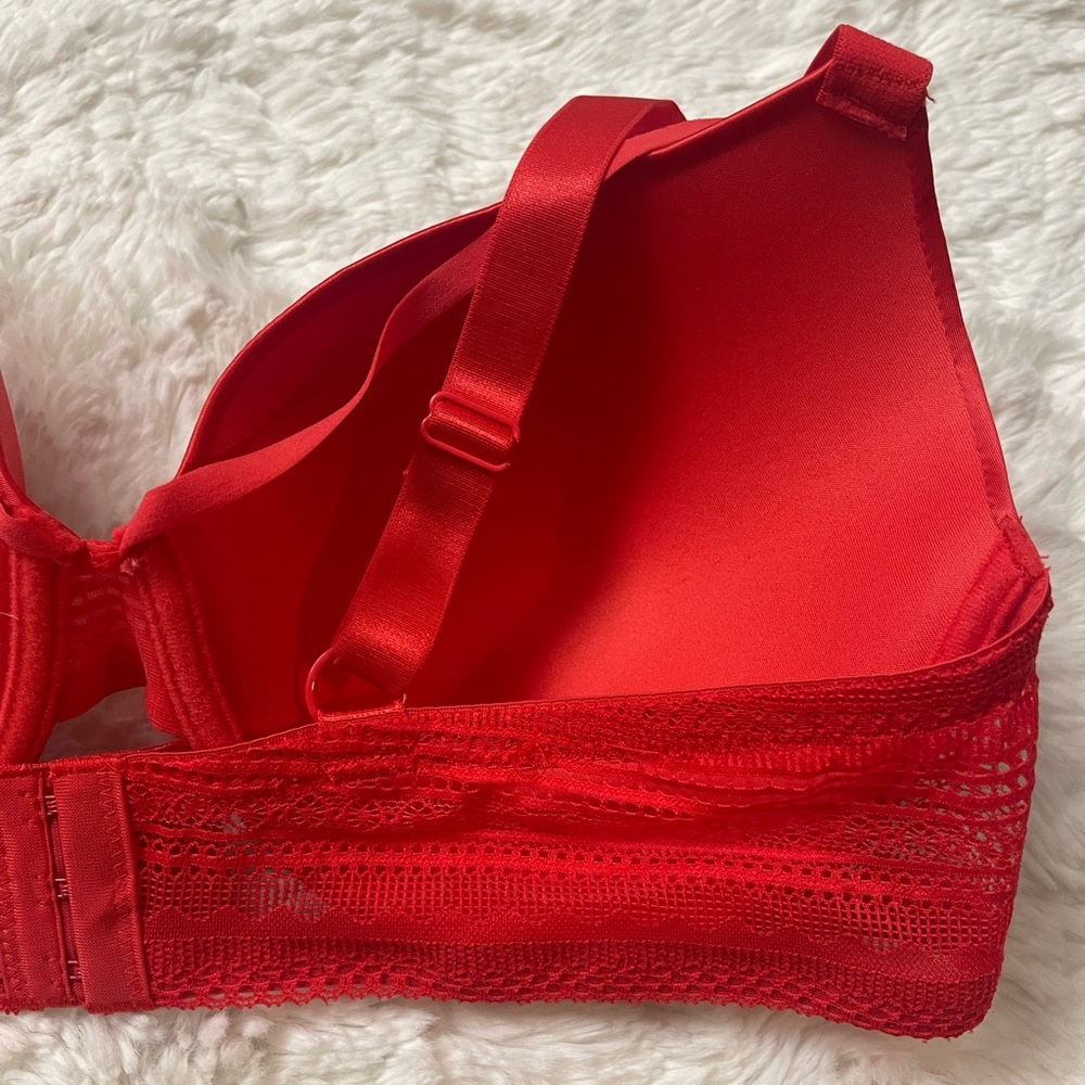 NWT Ashley Stewart Red Strappy Cage Plunge Underwire Lace Bra 38C - Picture 13 of 15